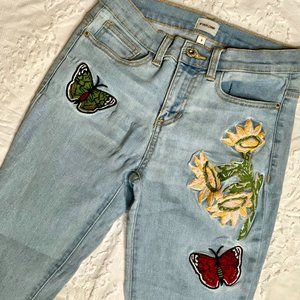 Sneak Peek Embroidered Hippie Flare Light Wash Jeans